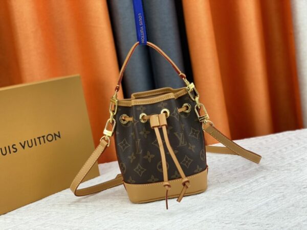 LV Nano Noé Monogram Imprente leather embossed pattern handbag - embossed, handbag, imprente, monogram, nano