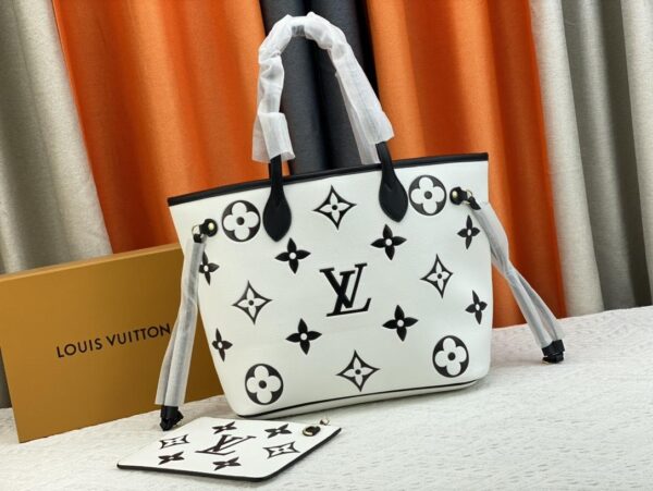 LV NEVERFULL Medium embossed Montano monochrome leather LVs Handbag - embossed, handbag, medium, montano, neverfull