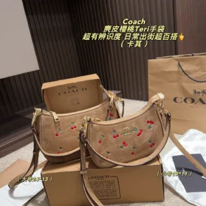 Coach Teri suede cherry embroidered armpit bag
