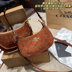 Coach Teri suede cherry embroidered armpit bag