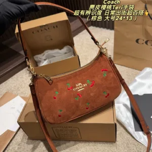 Coach Teri suede cherry embroidered armpit bag