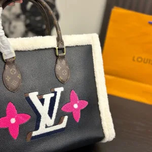 LV teddy fur shopping Tote Hand Bags