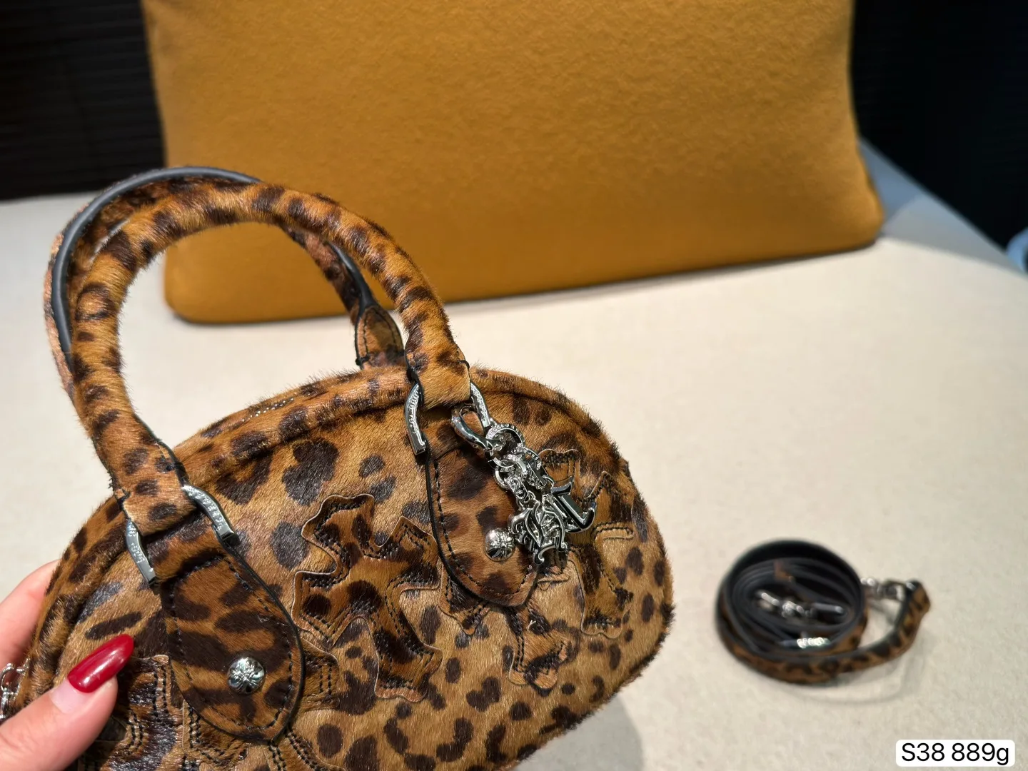Chrome Hearts leopard print horsehair bowling Tote Handbags - Image 4