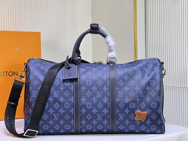 Keepall Bandoulière 50 Monogram embossing Shadow leather travel bag - bag, bags, bandoulière, embossing, keepall, leather, LV 2023 new bags, lv 2023 series cow leather handbag, lv 2023 spring summer bags, lv 50 Monogram embossing handbags, lv Keepall Bandoulière tote handbags, lv Shadow leather travel bag, monogram, shadow, travel, women's