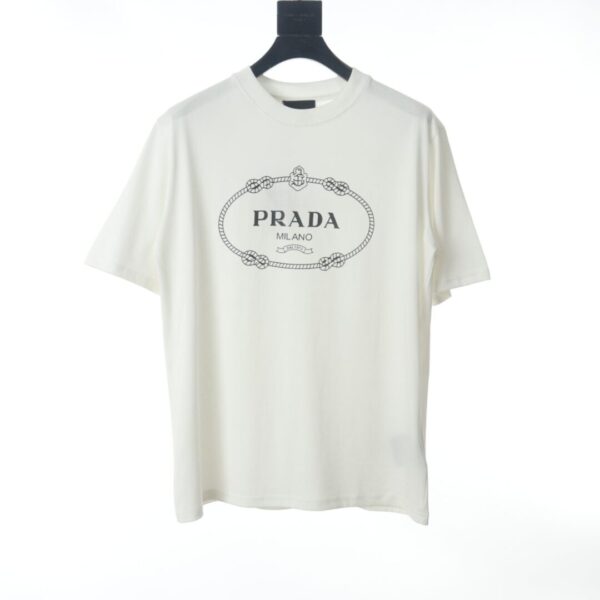 Prada Fried Dough Twists circle letter printed short sleeved T-shirt - dough, fried, made, prada, twists