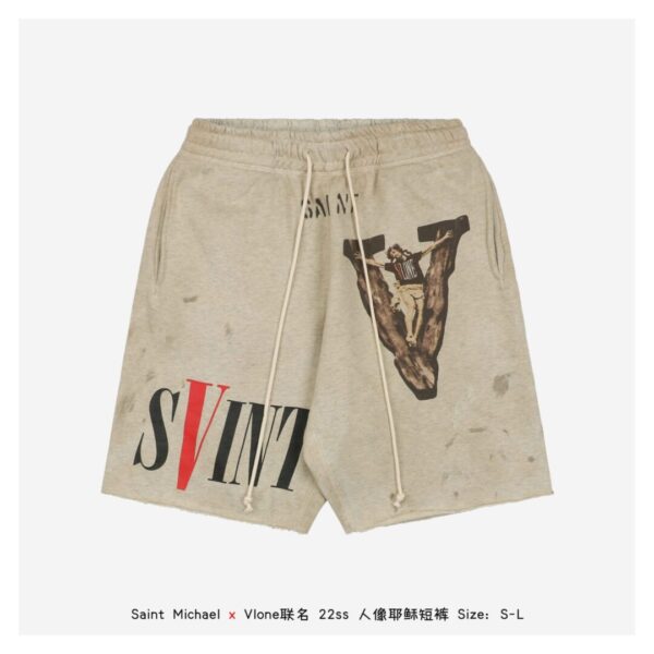 Saint Michael Vlone Co branded 22ss Jesus Shorts pants - fabric, michael, pants, printing, saint