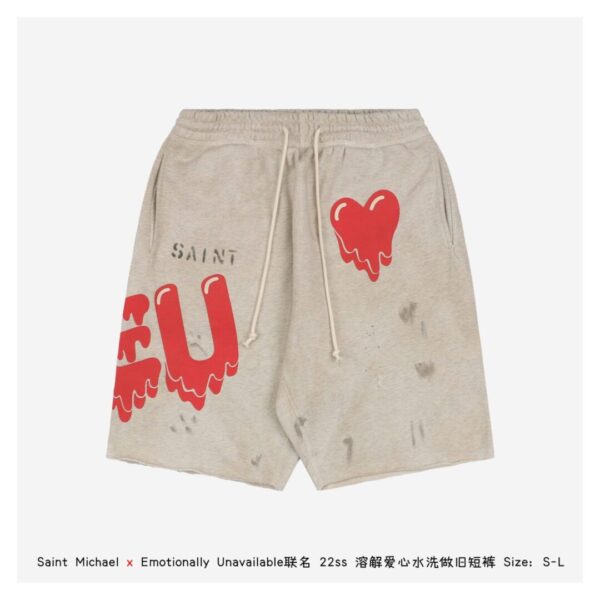 Saint Michael Emotionally Unavailable Co branded 22ss Dissolved Love Wash Old Shorts - dissolved, fabric, michael, printing, saint