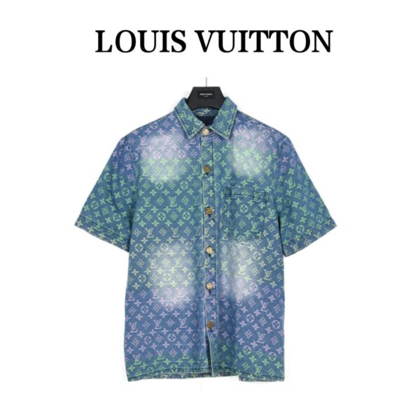 Louis Vuitton 23ss rainbow full print old jacquard denim shirt - Denim, fabric, jacquard, rainbow, shirt