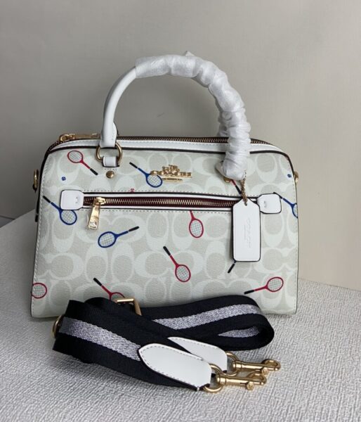 Coach C8285 Palm Pattern Old Flower Tennis Boston Pillow Bag - bag, bags, boston, c8285, coach, flower, old, palm, pattern, pillow, tennis, women's