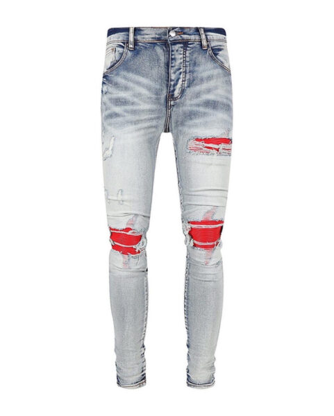 Emporio Armani Boys' Handmade Perforated Red background denim Jeans - armani, background, boy, boys’, Denim, emporio, handmade, Jeans, pants, perforated, red