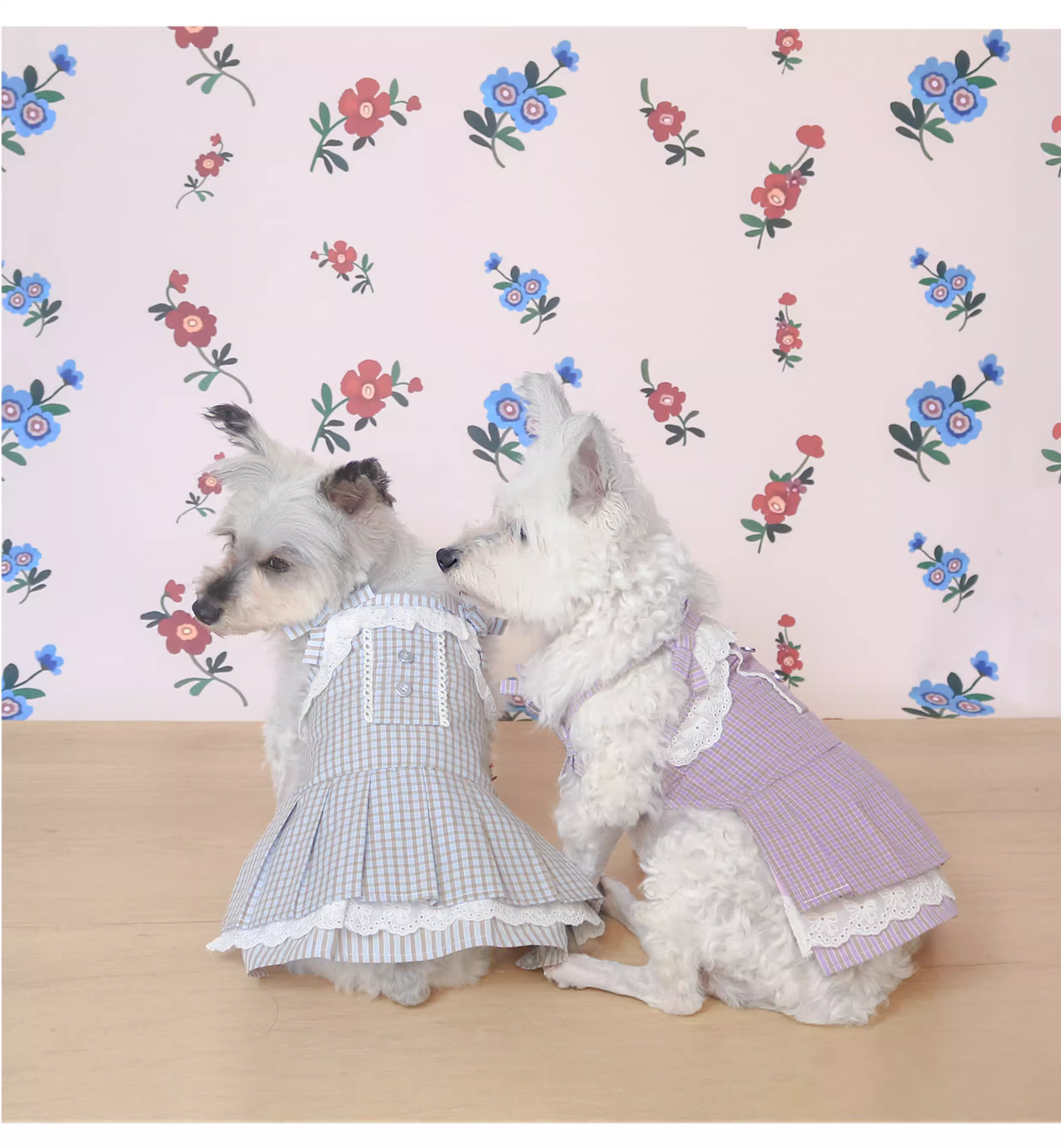 Dog cat pet spring summer clothes lace plaid short suspender dress small teddy bear - bear, cat, clothes, dog, dress, lace, pet, plaid, short, small, spring, summer, supplies, suspender, teddy