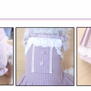 Dog cat pet spring summer clothes lace plaid short suspender dress small teddy bear