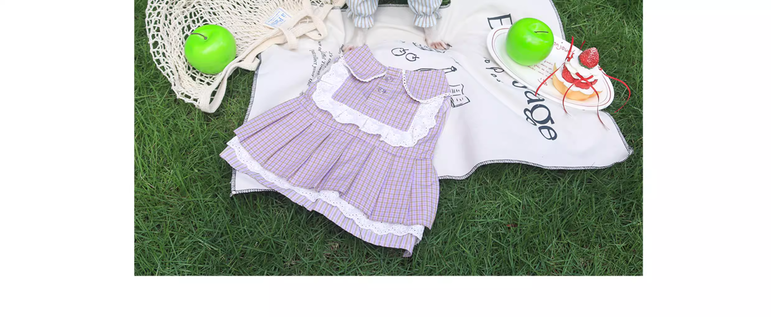 Dog cat pet spring summer clothes lace plaid short suspender dress small teddy bear - bear, cat, clothes, dog, dress, lace, pet, plaid, short, small, spring, summer, supplies, suspender, teddy