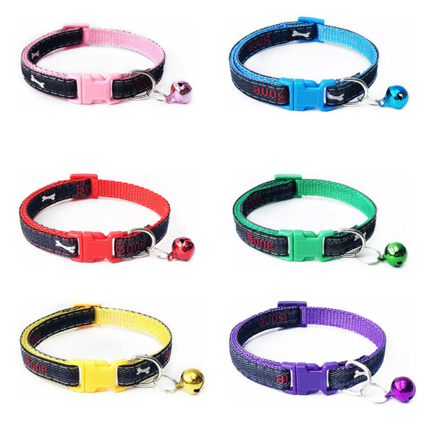 Hot-selling Pet Collars Small Dog Cow Patch Bone with Bell Teddy Cat Neckband - collars, pet, selling, small
