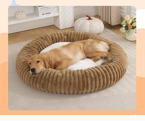 New Kennel Round Pet Nest Dog Bed Winter Insulation cat Supplies - brown, fur, m53, rabbit, striped