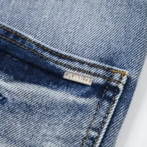 AMIRI FED9110 New Water Soaked Vintage Destroyed Letter Embroidery High Street Skinny Jeans