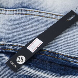 AMIRI FED9110 New Water Soaked Vintage Destroyed Letter Embroidery High Street Skinny Jeans