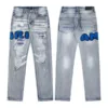 AMIRI FED9120 New Water Washing Vintage Destroyed 3D Letter Embroidery High Street Skinny Jeans - AMIRI, AMIRI denim jeans, AMIRI jeans, amiri pants, Denim, denim jeans pants, Jeans, jeans pants, pants, vintage, water