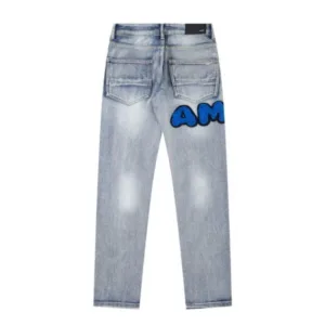 AMIRI FED9120 New Water Washing Vintage Destroyed 3D Letter Embroidery High Street Skinny Jeans