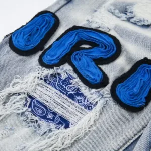 AMIRI FED9120 New Water Washing Vintage Destroyed 3D Letter Embroidery High Street Skinny Jeans