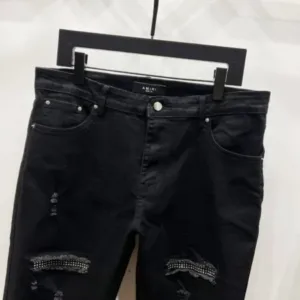 AMIRI New unisex denim jeans with washed holes and loose leather K1070
