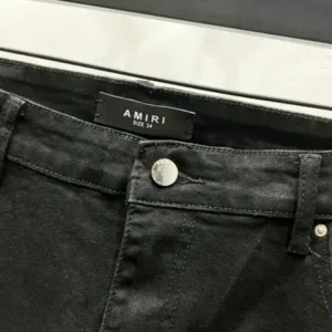 AMIRI New unisex denim jeans with washed holes and loose leather K1070