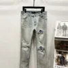 AMIRI Inkjet Hot Stamping White Diamond Water Wash Distressed Hole High Street Slim Fit Jeans Pants K1220 - AMIRI, AMIRI denim jeans, AMIRI jeans, amiri pants, Denim, denim jeans pants, Jeans, jeans pants, pants, vintage, water