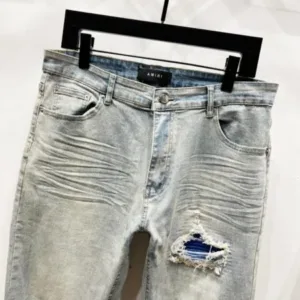 AMIRI Inkjet Hot Stamping White Diamond Water Wash Distressed Hole High Street Slim Fit Jeans Pants K1220