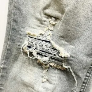 AMIRI Inkjet Hot Stamping White Diamond Water Wash Distressed Hole High Street Slim Fit Jeans Pants K1220