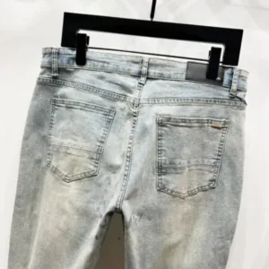 AMIRI Inkjet Hot Stamping White Diamond Water Wash Distressed Hole High Street Slim Fit Jeans Pants K1220