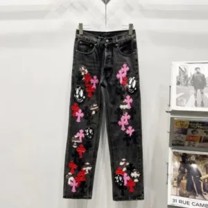 Chrome Hearts C005 Three-color patchwork ghostface element rapper Nomie’s same cross-stitch jeans