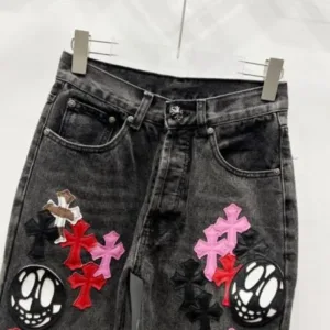 Chrome Hearts C005 Three-color patchwork ghostface element rapper Nomie’s same cross-stitch jeans