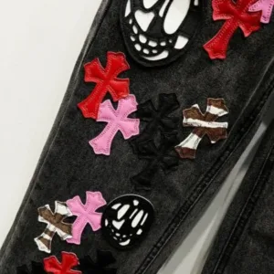 Chrome Hearts C005 Three-color patchwork ghostface element rapper Nomie’s same cross-stitch jeans