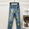Chrome Hearts K1170 High-end Crocodile Heart Blue Yellow Leather Cross-Croshed Jeans Trendy Uncle's Same Model - chrome, Chrome Hearts, Chrome Hearts denim, Chrome Hearts denim jeans, Chrome Hearts denim pants, Chrome Hearts jeans, Chrome Hearts jeans pants, Chrome Hearts pants, Denim, denim jeans pants, hearts, Jeans, jeans pants, pants