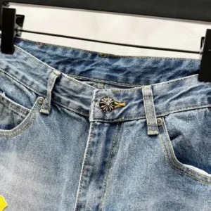 Chrome Hearts K1170 High-end Crocodile Heart Blue Yellow Leather Cross-Croshed Jeans Trendy Uncle’s Same Model