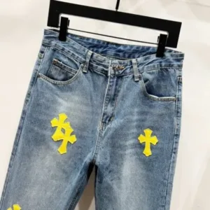 Chrome Hearts K1170 High-end Crocodile Heart Blue Yellow Leather Cross-Croshed Jeans Trendy Uncle’s Same Model