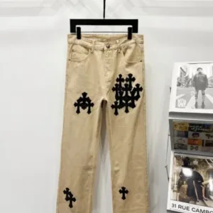 Chrome Hearts K500 Angelababy's Cross-stitched Leather Jeans and Workwear Logging Pants - chrome, Chrome Hearts, Chrome Hearts denim, Chrome Hearts denim jeans, Chrome Hearts denim pants, Chrome Hearts jeans, Chrome Hearts jeans pants, Chrome Hearts pants, cross, Denim, denim jeans pants, hearts, Jeans, jeans pants, pants