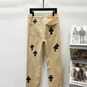 Chrome Hearts K500 Angelababy’s Cross-stitched Leather Jeans and Workwear Logging Pants