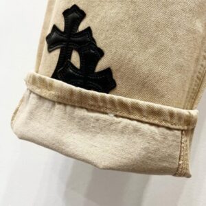 Chrome Hearts K500 Angelababy’s Cross-stitched Leather Jeans and Workwear Logging Pants