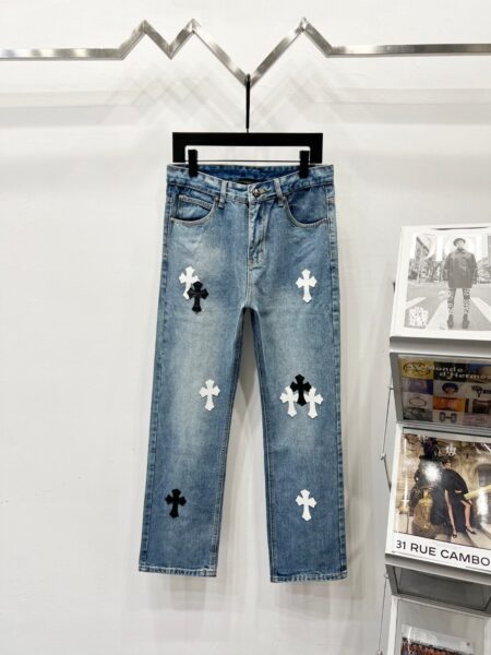 Chrome Hearts K530 Urban Limited Series Sanskrit Cross Patchwork Leather Jeans - chrome, Chrome Hearts, Chrome Hearts denim, Chrome Hearts denim jeans, Chrome Hearts denim pants, Chrome Hearts jeans, Chrome Hearts jeans pants, Chrome Hearts pants, Denim, denim jeans pants, hearts, Jeans, jeans pants, pants