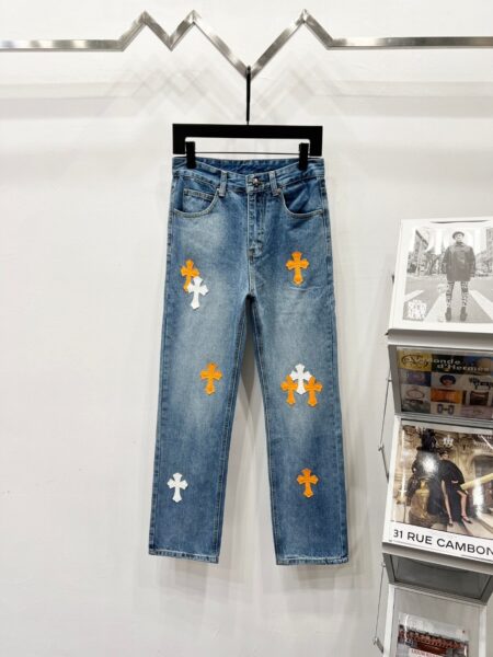 Chrome Hearts K550 Urban Limited Series Sanskrit Cross Patchwork Leather Jeans - chrome, Chrome Hearts, Chrome Hearts denim, Chrome Hearts denim jeans, Chrome Hearts denim pants, Chrome Hearts jeans, Chrome Hearts jeans pants, Chrome Hearts pants, Denim, denim jeans pants, hearts, Jeans, jeans pants, pants