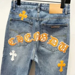 Chrome Hearts K550 Urban Limited Series Sanskrit Cross Patchwork Leather Jeans
