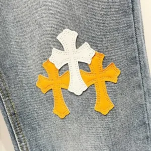 Chrome Hearts K550 Urban Limited Series Sanskrit Cross Patchwork Leather Jeans