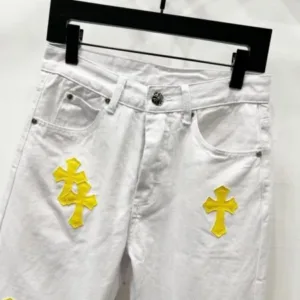 Chrome Hearts K610 High-end Croc Hearts White Yellow Leather Cross-Stripe Jeans Trendy Uncle’s Same Style