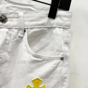 Chrome Hearts K610 High-end Croc Hearts White Yellow Leather Cross-Stripe Jeans Trendy Uncle’s Same Style