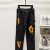 Chrome Hearts K620 25FW CH Tooling Logging Black Orange Patchwork Limited Edition Bull King Jeans - chrome, Chrome Hearts, Chrome Hearts denim, Chrome Hearts denim jeans, Chrome Hearts denim pants, Chrome Hearts jeans, Chrome Hearts jeans pants, Chrome Hearts pants, Denim, denim jeans pants, hearts, Jeans, jeans pants, pants