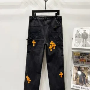 Chrome Hearts K620 25FW CH Tooling Logging Black Orange Patchwork Limited Edition Bull King Jeans