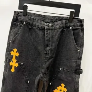 Chrome Hearts K620 25FW CH Tooling Logging Black Orange Patchwork Limited Edition Bull King Jeans