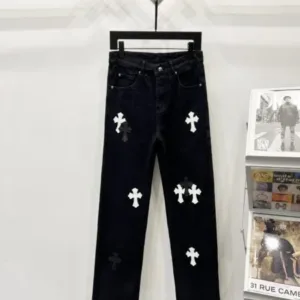 Chrome Hearts K640 Urban Limited Series Sanskrit Cross Patchwork Leather Jeans - chrome, Chrome Hearts, Chrome Hearts denim, Chrome Hearts denim jeans, Chrome Hearts denim pants, Chrome Hearts jeans, Chrome Hearts jeans pants, Chrome Hearts pants, Denim, denim jeans pants, hearts, Jeans, jeans pants, pants