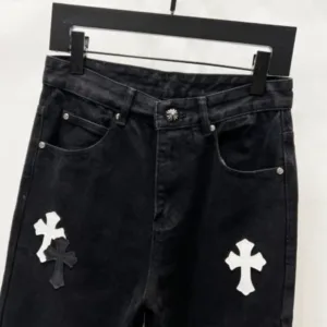 Chrome Hearts K640 Urban Limited Series Sanskrit Cross Patchwork Leather Jeans